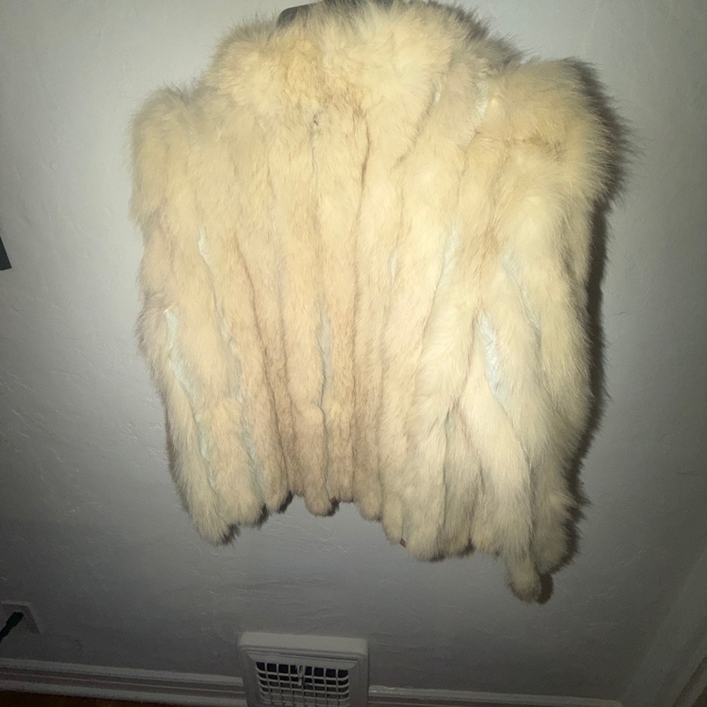 Cream Fox Fur Women's Jacket with Pink Satin Lining - Picture 2 of 4